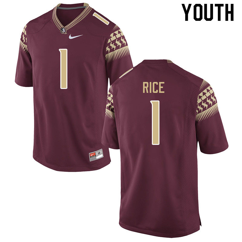 Youth #1 Emmett Rice Florida State Seminoles College Football Jerseys Sale-Garnet